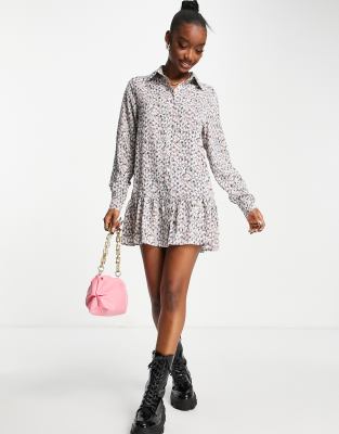 AX Paris mini shirt dress in ditsy grey print