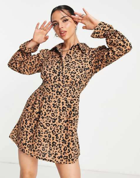 AX Paris mini shirt dress in leopard - view 1