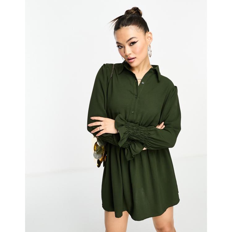 Green Printed Short Sleeve Shirred Waist Mini Dress – AX Paris