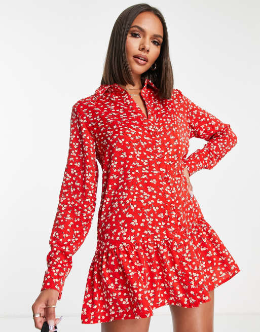 AX Paris - Mini-smockjurk in rode bloemenprint