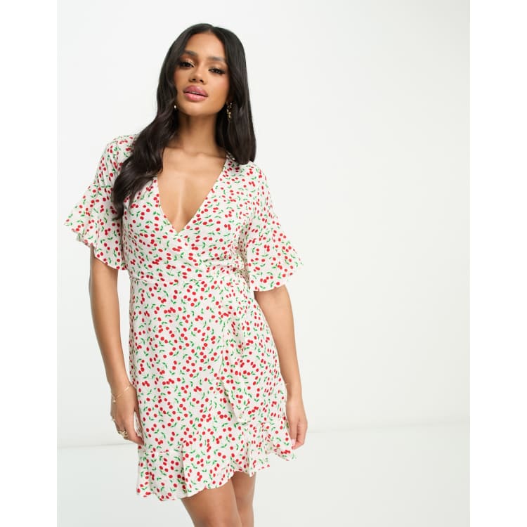 Cherry print 2024 wrap dress