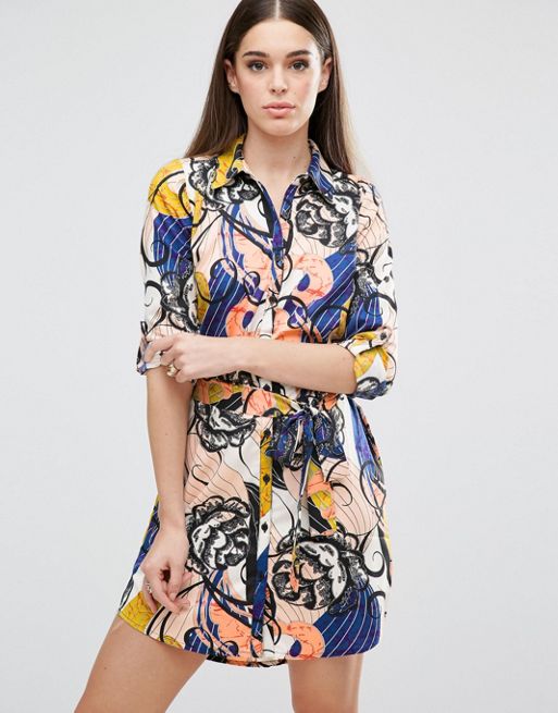 AX Paris Multi Print Belted Shirt Dress | ASOS