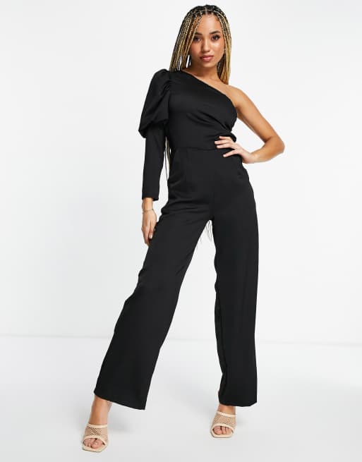 AX Paris one shoulder jumpsuit in black | ASOS