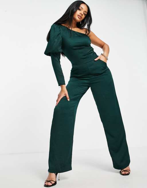 AX Paris one shoulder jumpsuit in green | ASOS