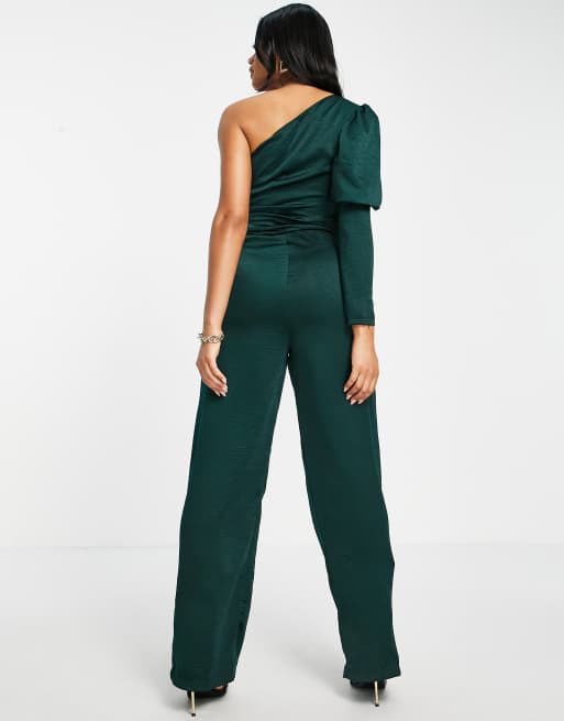 One shoulder sale jumpsuit green