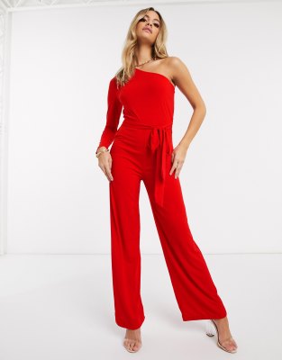 red one sleeve jumpsuit