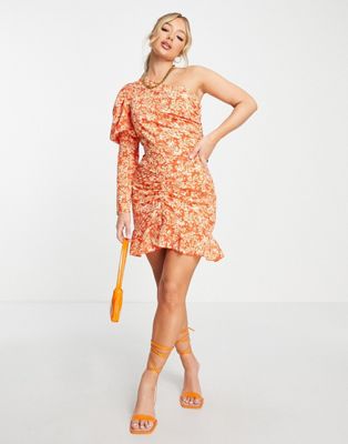 AX Paris one shoulder mini dress in orange floral