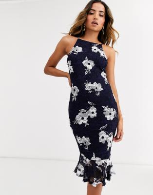 ax paris floral dip hem midi dress