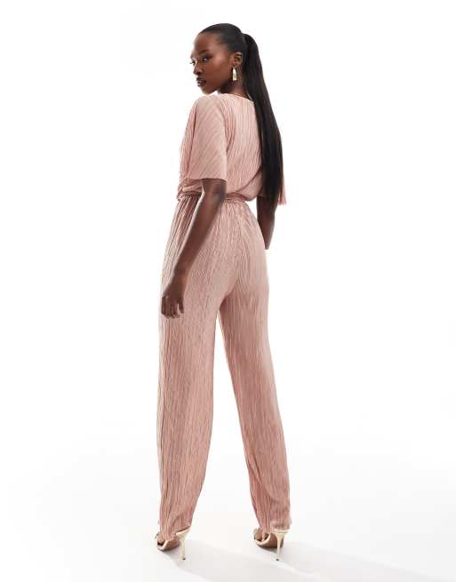 AX Paris - Plissé jumpsuit met overslag en korte mouwen in roze, 4 van 4