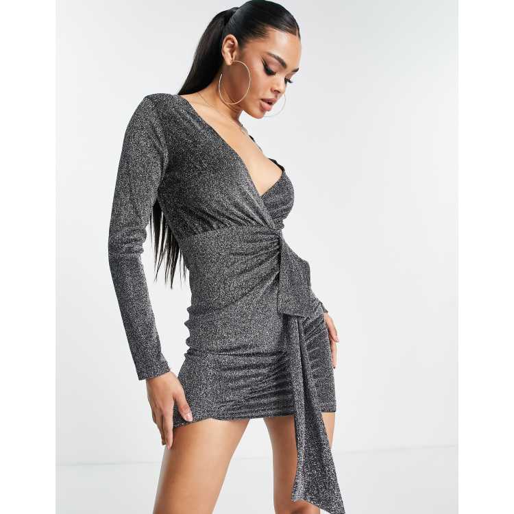 Black glitter mesh frill detail store bodycon dress