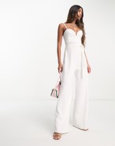 ASOS DESIGN Erin off shoulder drape wedding jumpsuit - | ASOS