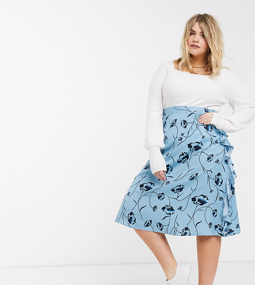 AX Paris Plus – Blommig kjol med volang i sidan-Flerfärgad