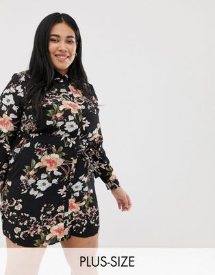 AX Paris Plus – Blommig skjortklänning-Flerfärgad