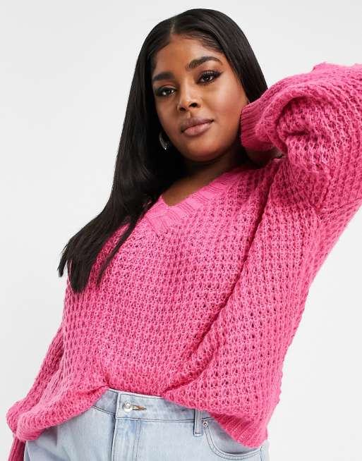 AX Paris Plus chunky chenille jumper in pink