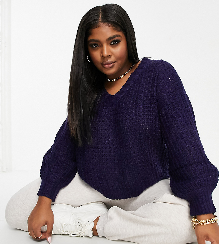 AX Paris Plus chunky chenille sweater in navy