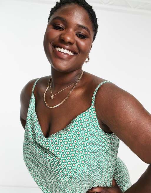 ax paris green satin cowl neck midi dress AX PARIS SOFT YELLOW STRAPPY COWL NECK GATHERED MIDI DRESS main image 1