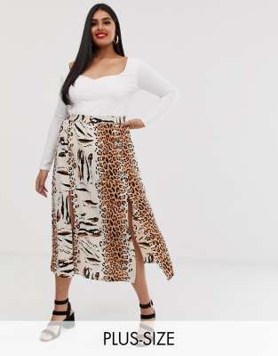 plus size leopard print maxi skirt