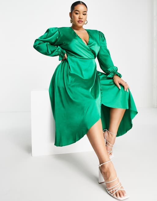 Green Satin Wrap Shirt Dress – AX Paris