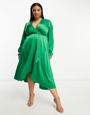 Emerald green long on sale sleeve wrap dress