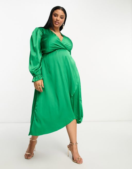 Green Satin Wrap Shirt Dress – AX Paris