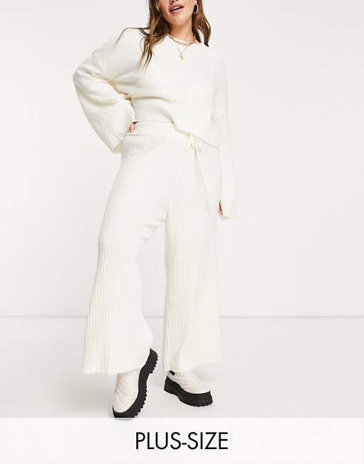 AX Paris Plus ribbed knitted trousers in white