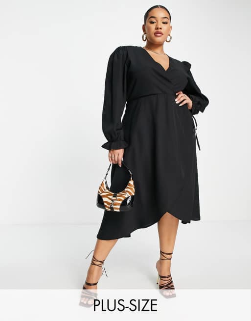 AX Paris Plus - Robe cache-cœur mi-longue - Noir