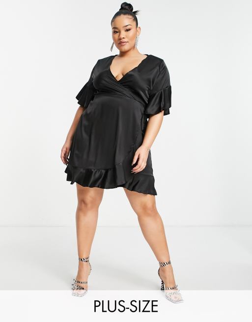 Short sleeve best sale ruffle wrap dress