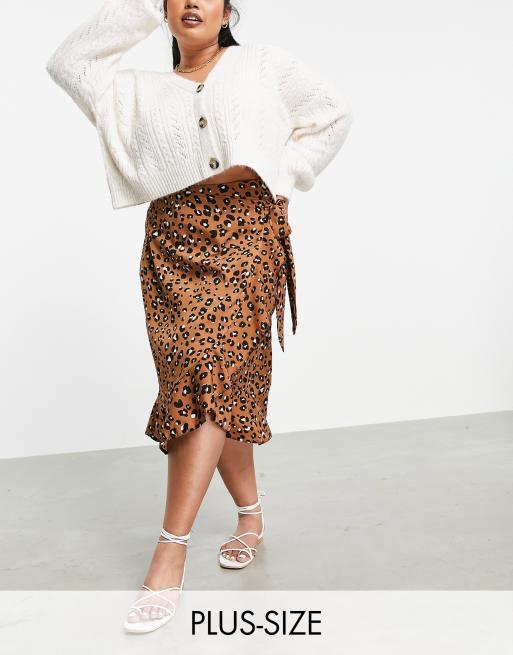 Leopard print wrap skirt hotsell plus size