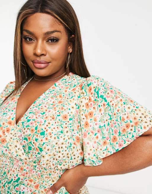 AX Paris Plus - Slå-om-kjole med V-hals og blomstermønster, 3 af 4