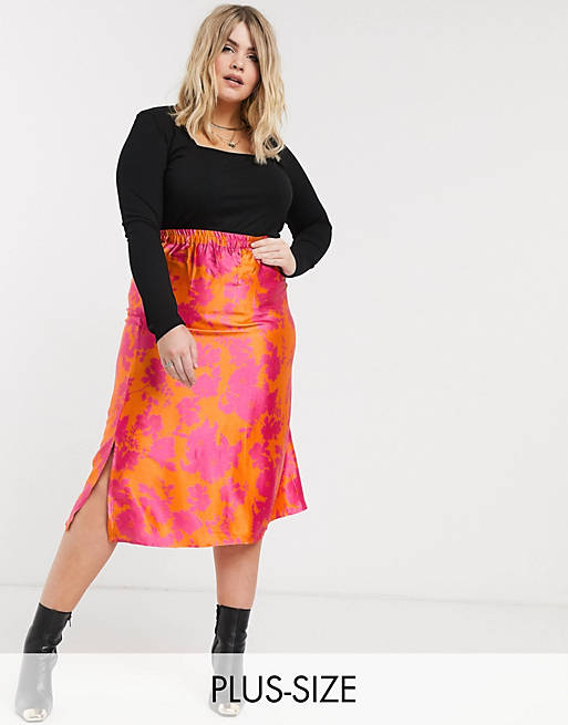 AX Paris Plus slip skirt in bright floral | ASOS