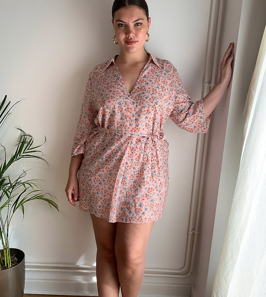 AX Paris Plus – Småblommig skjortklänning-Flerfärgad