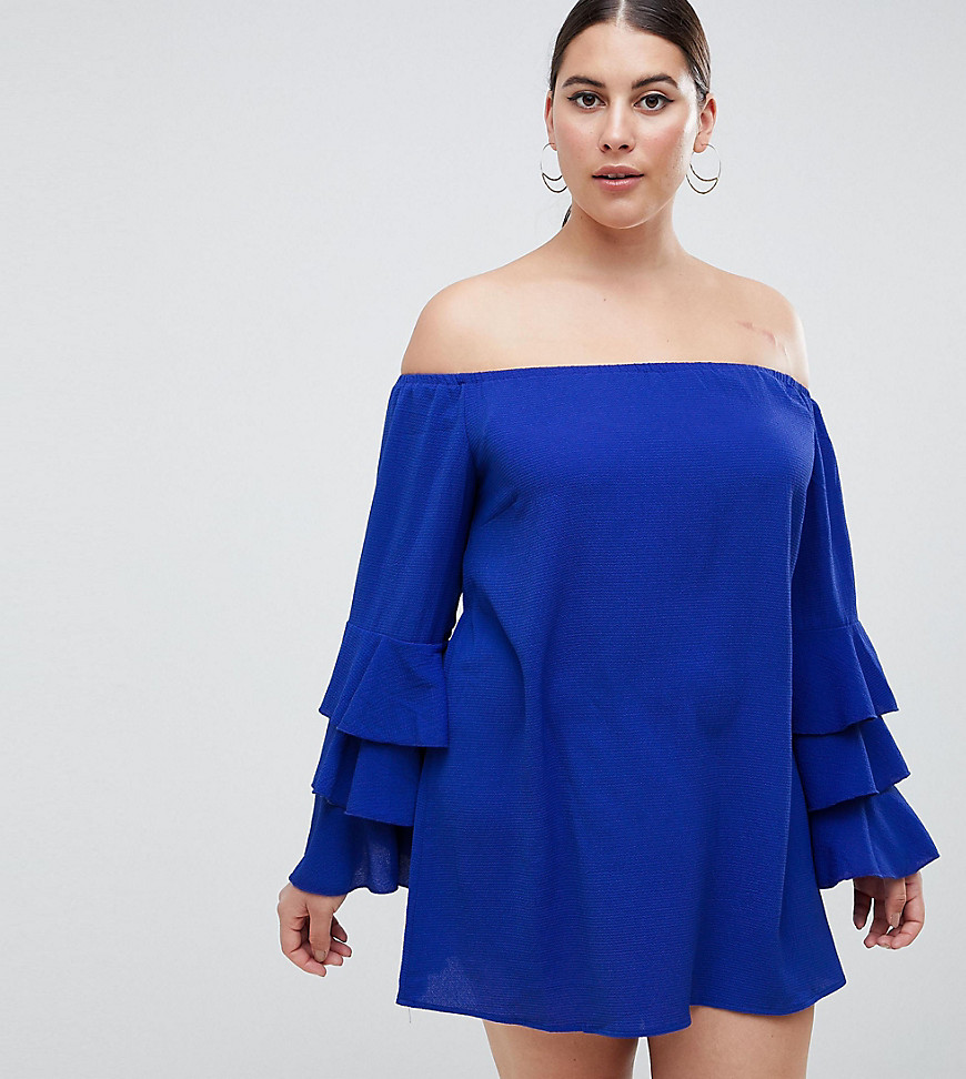 AX Paris Plus tiered sleeve off the shoulder dress-Navy