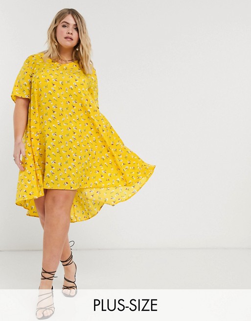 AX Paris Plus v neck swing dress in yellow floral