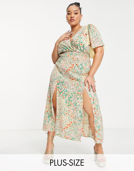 AX Paris Plus - Vestito avvolgente a fiorellini con scollo a V