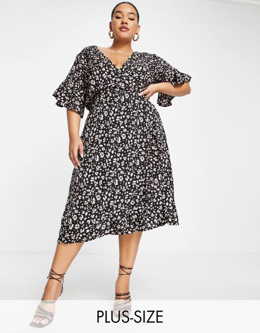 AX Paris Plus - Vestito avvolgente nero a fiori