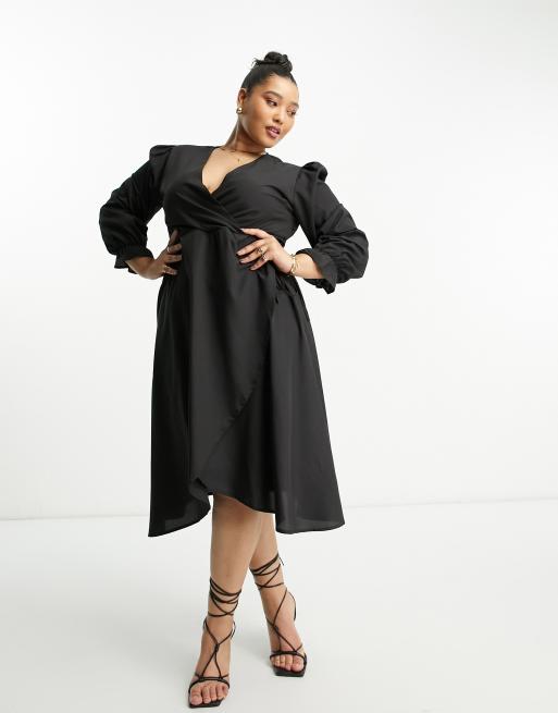 Black midi wrap dress plus clearance size