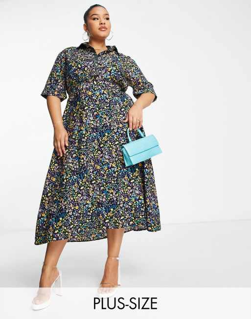 AX Paris Plus wrap midi dress in ditsy floral ASOS