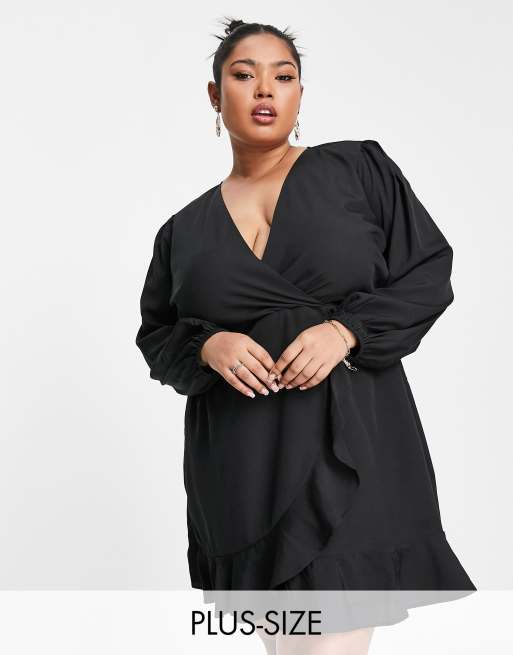 Plus size black wrap dress