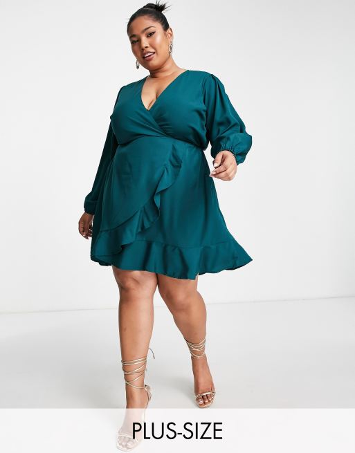 AX Paris Plus wrap mini skater dress in forest green | ASOS