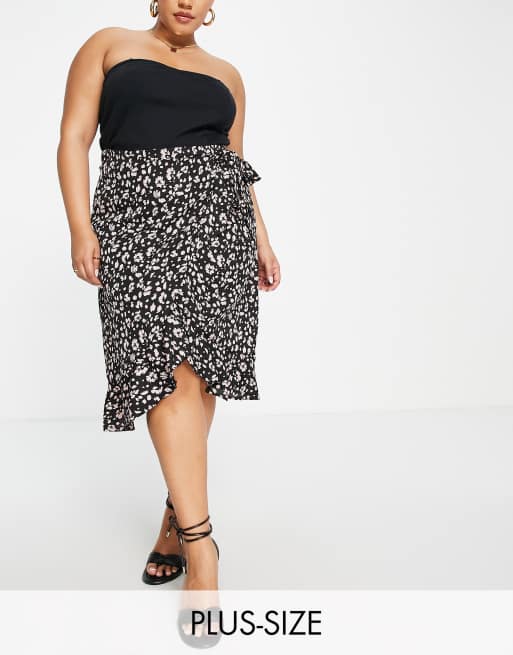 AX Paris Plus wrap skirt in black floral ASOS