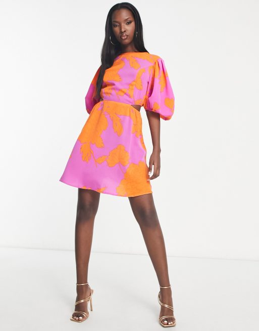 Asos orange floral store dress