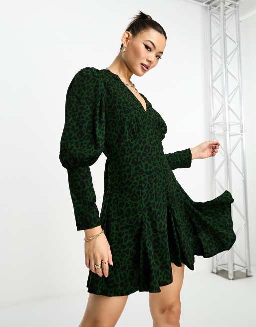 Asos green outlet leopard dress