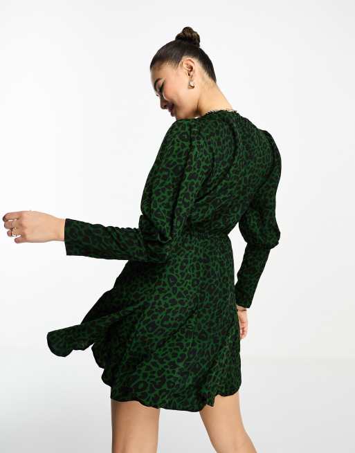 Ax paris green shop leopard print dress