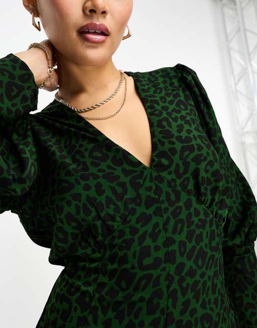 AX Paris puff sleeve mini dress in green leopard print