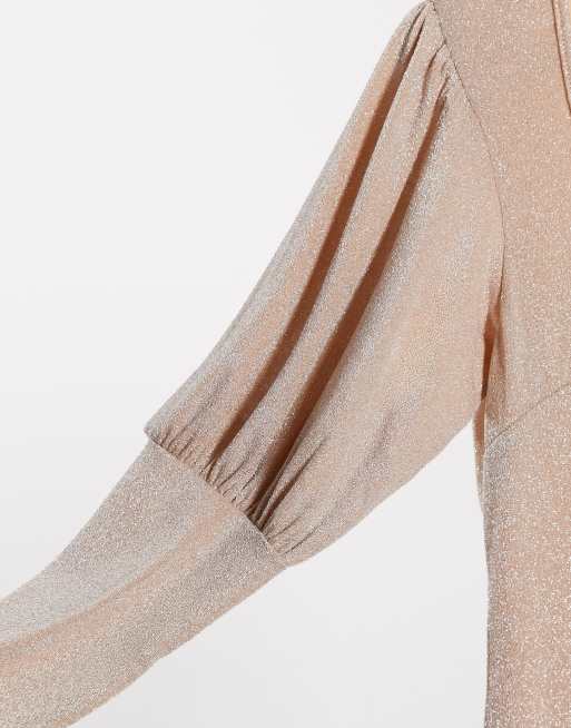 AX Paris puff sleeve mini dress in metallic light pink, 3 of 4