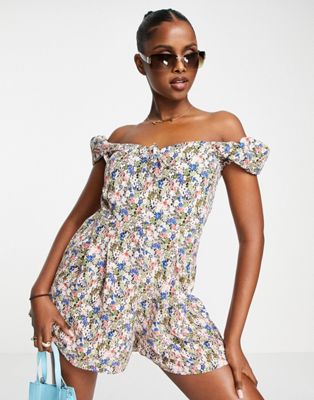 AX Paris puff sleeve playsuit in floral