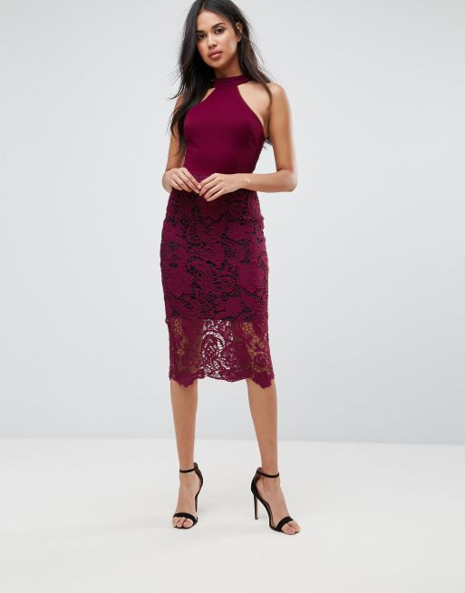 Lilac Halter Neck Lace Midi Dress – AX Paris