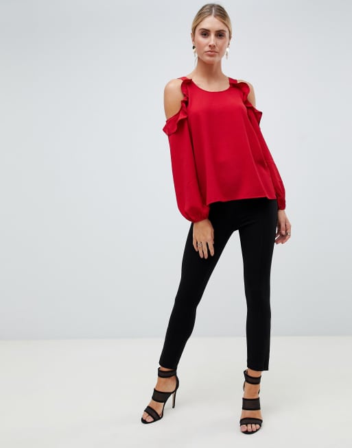 Red cold shoulder shirt new arrivals