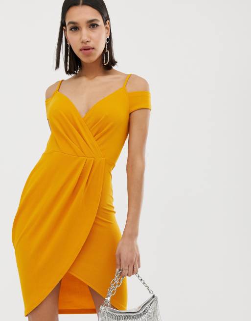 AX Paris - Robe cache-cœur mi-longue à bretelles fantaisie