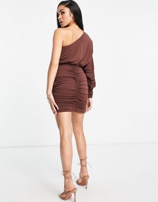 AX Paris slinky one shoulder ruched mini dress in chocolate - ASOS Price Checker